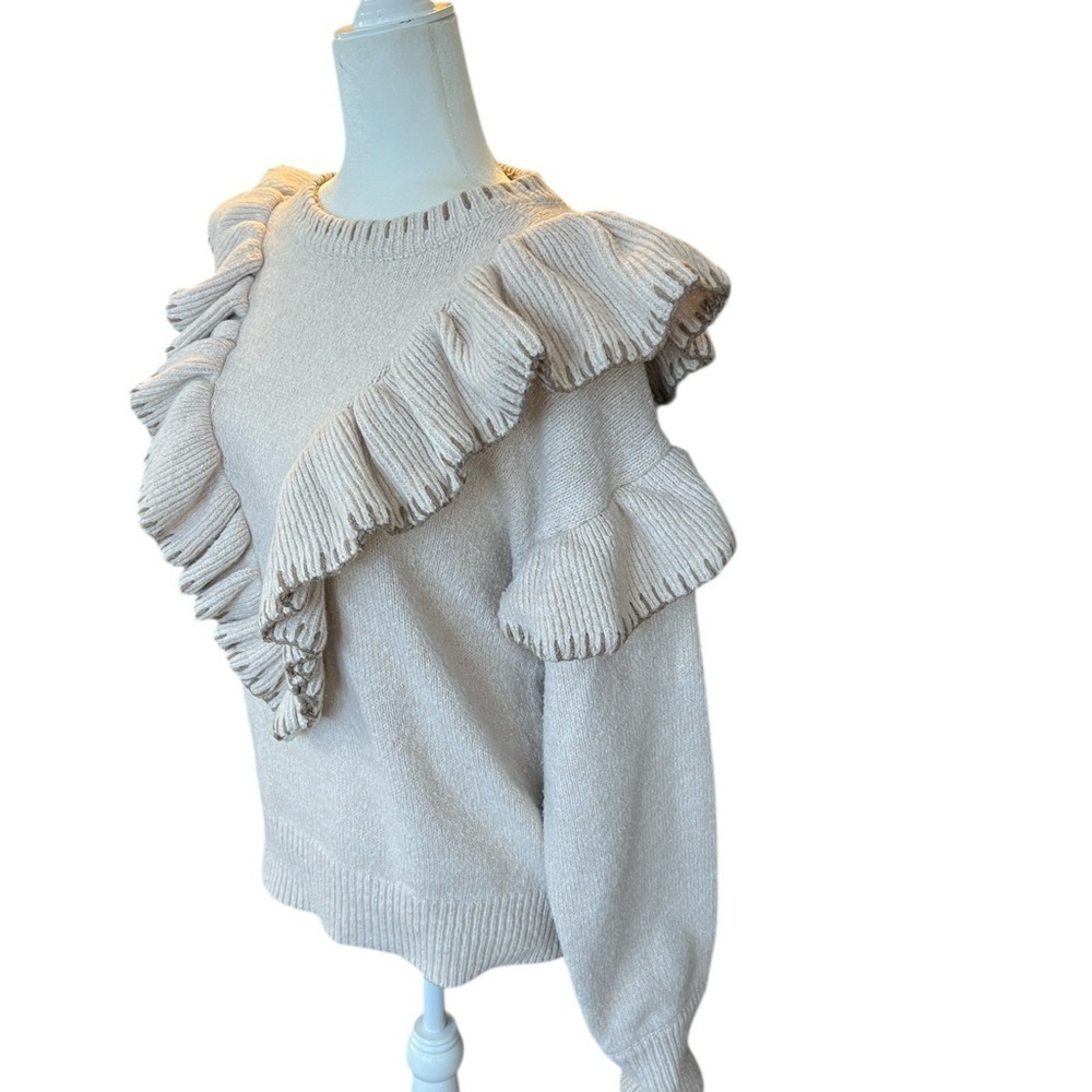 En Saison Rene Ruffle-Trim Sweater Cream Size Medium. - Picture 9 of 9